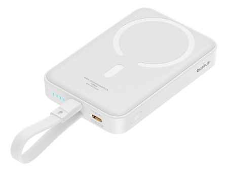 Baseus Magnetisk Qi Powerbank 20W m. USB-C Kabel & Indbygget Lightning Kabel - 10.000 mAh - MagSafe Kompatibel - Hvid Cheap