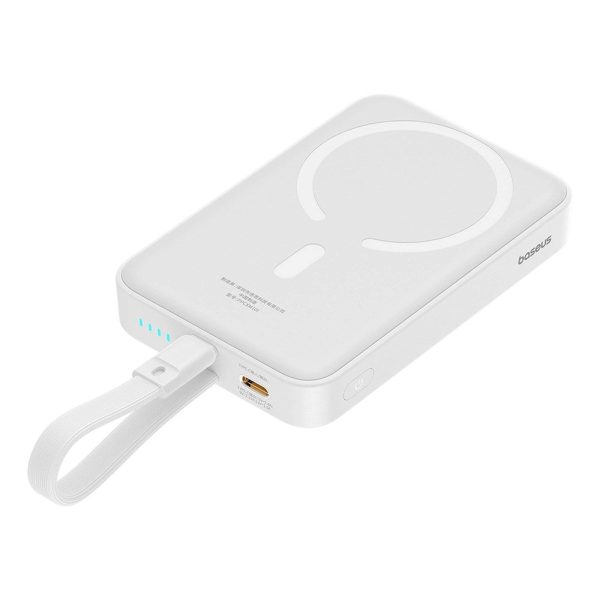 Baseus Magnetisk Qi Powerbank 20W m. USB-C Kabel & Indbygget Lightning Kabel - 10.000 mAh - MagSafe Kompatibel - Hvid Cheap