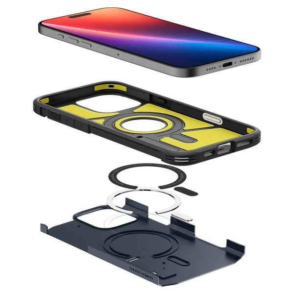 iPhone 16 Pro Spigen Tough Armor T Cover m. Kickstand - MagSafe Kompatibel - Blå Sale