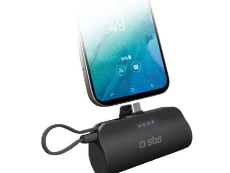 SBS Powerbank 5.000mAh Nano Tube 12W m. Stand & USB-C - USB-C Kabel - Sort on Sale