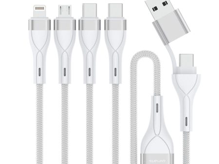 4smarts 4in2 15W Multi-Charging Kabel - 2 x USB-C   Lightning   Micro USB 120cm - Hvid Online Hot Sale