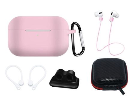 AirPods Pro (1 & 2. gen.) Hurtel Silikone Case Sæt m. Etui, Neck Strap & Ear Hook - Lyserød Supply