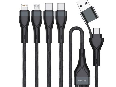 4smarts 4in2 15W Multi-Charging Kabel - 2 x USB-C   Lightning   Micro USB 120cm - Sort on Sale