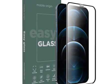 iPhone 12 Pro Max Mobile Origin EasyGlass Skærmbeskyttelsesglas - Gennemsigtig   Sort Kant Fashion