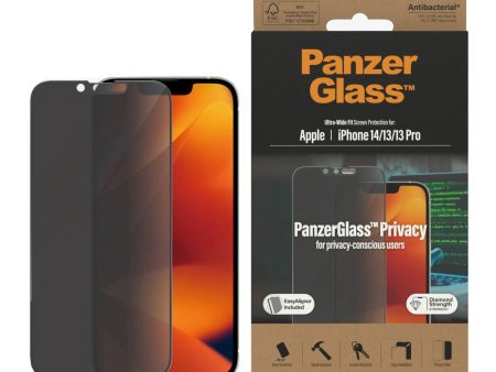 iPhone 14   13   13 Pro PanzerGlass AntiBacterial Ultra Wide Fit Skærmbeskyttelse - Privacy - EasyAligner - Diamond Strength - Gennemsigtig Supply