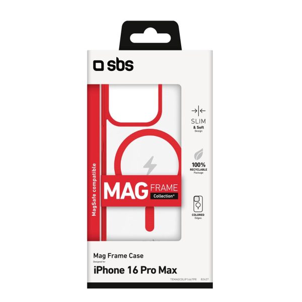 SBS iPhone 16 Pro Max Mag Frame Cover - MagSafe Kompatibel - Gennemsigtig   Rød For Cheap