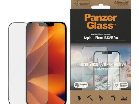 iPhone 14   13   13 Pro PanzerGlass AntiBacterial Ultra Wide Fit Skærmbeskyttelse - EasyAligner - AntiReflective - Diamond Strength Supply