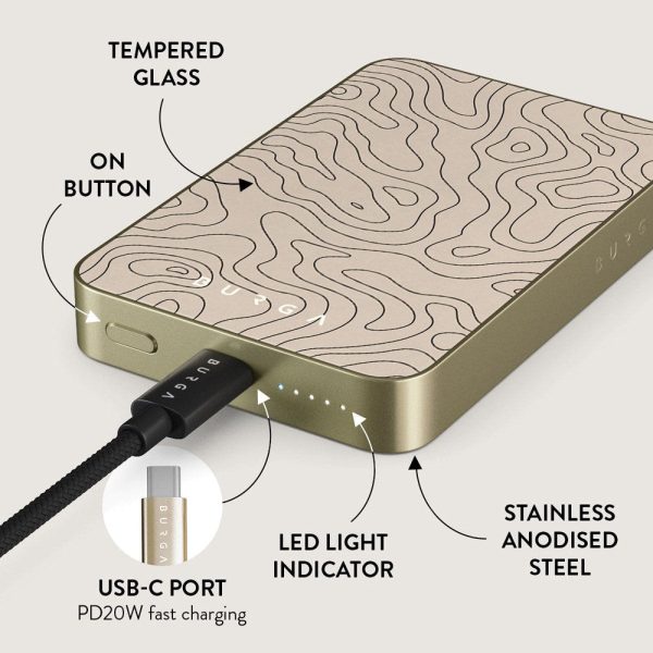 Burga PowerBank 5000mAh m. Trådløs Opladning & 20W USB-C Stik - MagSafe Kompatibel - Wild Terrain Fashion