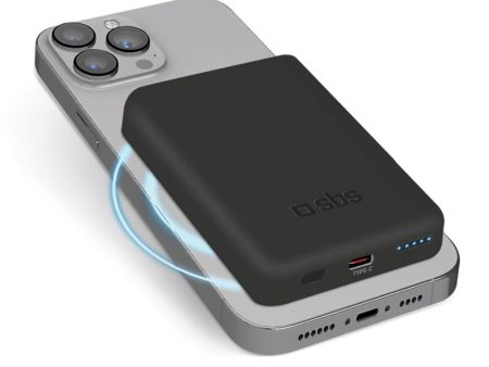 SBS Mag PowerBank 5000 mAh m. USB-C & Trådløs Opladning - Sort For Cheap