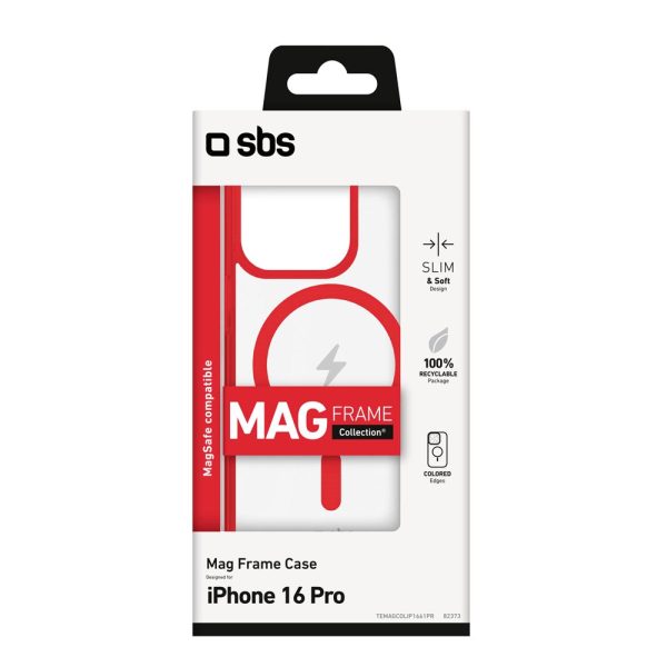 SBS iPhone 16 Pro Mag Frame Cover - MagSafe Kompatibel - Gennemsigtig   Rød Supply