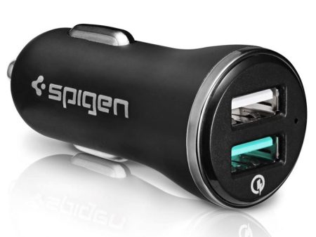 Spigen F27QC Biloplader QC 3.0 m. 2x USB-A 12W - Sort Cheap