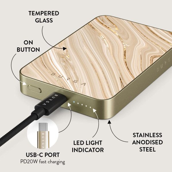 Burga PowerBank 5000mAh m. Trådløs Opladning & 20W USB-C Stik - MagSafe Kompatibel - Full Glam For Sale