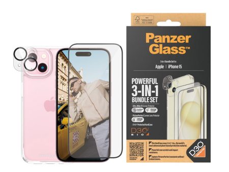 iPhone 15 PanzerGlass 3-i-1 Bundle m. EasyAligner - Cover   Skærmbeskyttelse (UWF)   Kamerabeskyttelse - Gennemsigtig   Sort For Cheap