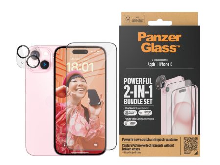 iPhone 15 PanzerGlass 2-i-1 Bundle m. EasyAligner - Skærmbeskyttelse (UWF)   Kamerabeskyttelse - Gennemsigtig   Sort Online Hot Sale