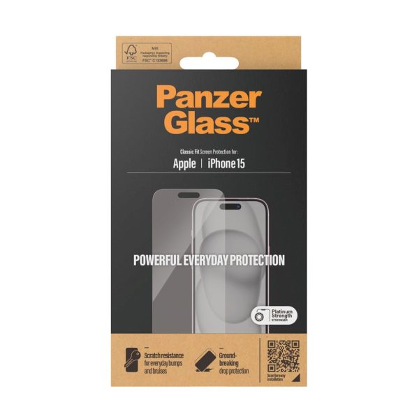 iPhone 15 PanzerGlass Classic Fit Skærmbeskyttelse - Platinum Strength - Gennemsigtig on Sale