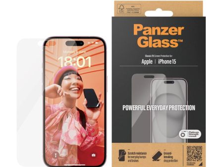 iPhone 15 PanzerGlass Classic Fit Skærmbeskyttelse - Platinum Strength - Gennemsigtig on Sale